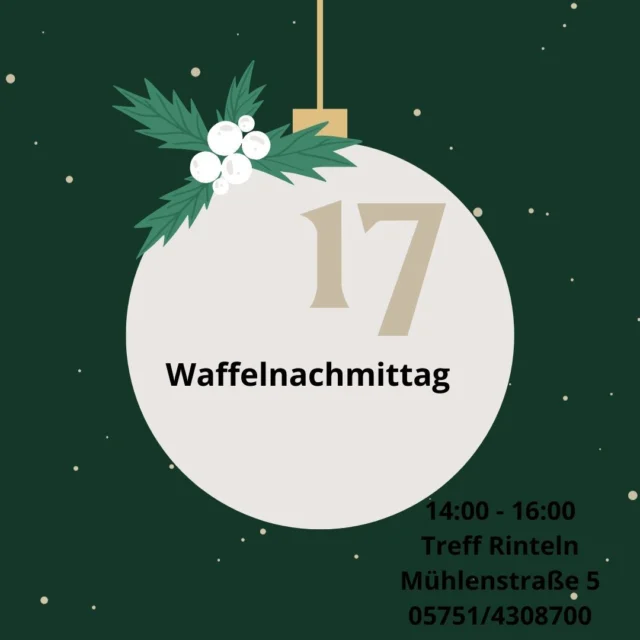 Heute lädt Sie der Treff Rinteln zum gemeinsamen Waffeln essen ein.

Genießen Sie die Atmosphäre mit schönen Gesprächen.