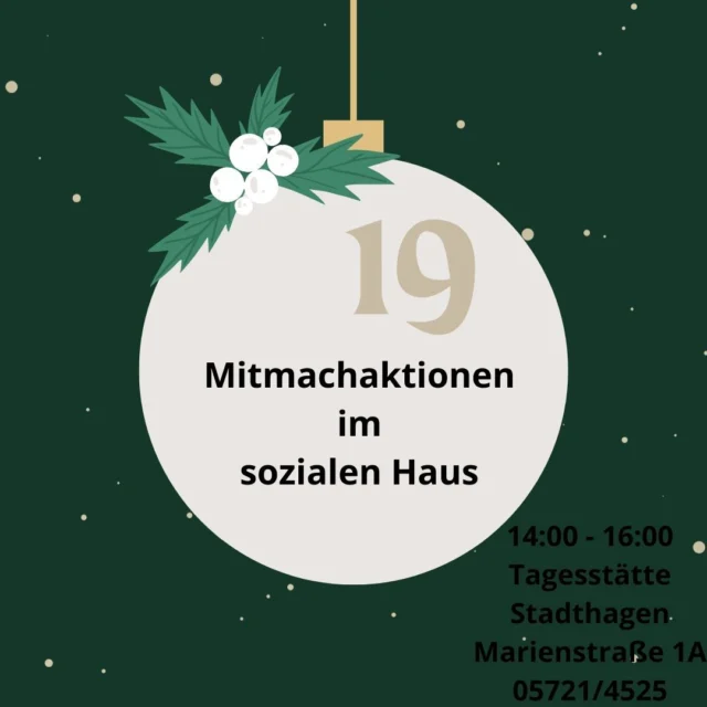 Heute wird in der Tagesstätte Stadthagen @projekt_probsthagen.ev das letzte Türchen vom Lebendigen Adventskalender geöffnet.

Wir wünschen Ihnen viel Spaß beim Mitmachen.