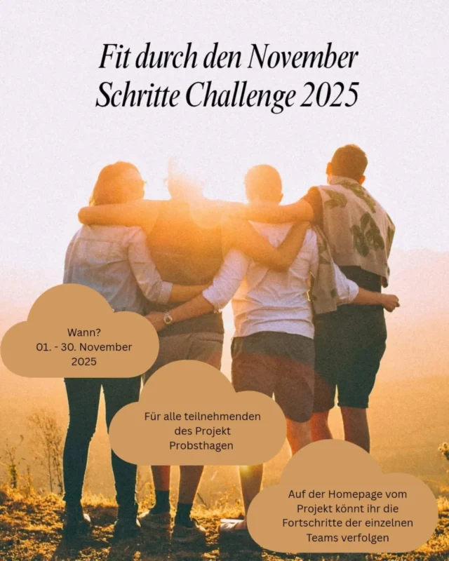 Ab nächster Woche startet im gesamten Projekt Probsthagen @projekt_probsthagen.ev @hof_windheim @tagesstaette_wunstorf die Schritte Challange" Fit durch den November ".
In Gruppen von 3 bis 5 Personen werden wochenweise alle Schritte gezählt und gemittelt. Ihr könnt den aktuellen Stand auf der Homepage https://projekt-probsthagen.de/ einsehen. Aktualisiert wird immer montags. 
Vielen Dank an die @bkk24_krankenkasse für die Bereitstellung der Schrittzähler. weniger