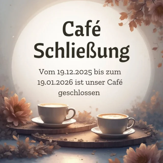 Wir möchten euch informieren das unser Café vom 19.12.25 bis zum 19.01.2026 geschlossen sein wird. 
Euer Café Bruchhof