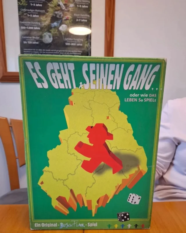 Beim letzten Spielenachmittag (jeden 2. dienstag ab 13:30) kam ein humorvoller DDR Klassiker zum Einsatz. "Es geht seinen Gang" ist eine Art Ost Monopoly.  Es geht darum Plastechips an der Kasse gegen Warenkarten einzutauschen um Ressourcen zu erwerben,  wobei die Konsumartikel auf Grund der Mangelwirtschaft oft nur einmal vorhanden sind. Die Spielfiguren sind die ikonischen DDR Ampelmännchen!