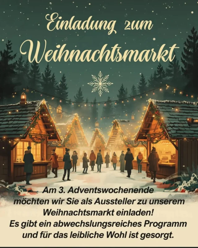 Haben Sie Interesse dabei zu sein?
Sichern Sie sich Ihren Standplatz!
Hierfür haben Sie bis zum 04. Dezember die Gelegenheit. 

Anmeldung und Fragen per Mail an bruchhof@projekt-probsthagen.de 

Bitte nennen Sie uns Ihren Namen, die Art Ihrer Produkte ( gerne mit Fotos oder Link zu Ihrer Website/ Social Media) und die benötigte Standgröße und eventuellen Strombedarf.

Veranstaltungsort: 
Bruchhof Stadthagen 
Bruchhof 3-5
31655 Stadthagen 

#ausstellergesucht #handkunstwerk #handmade #stadthagen #schaumburg