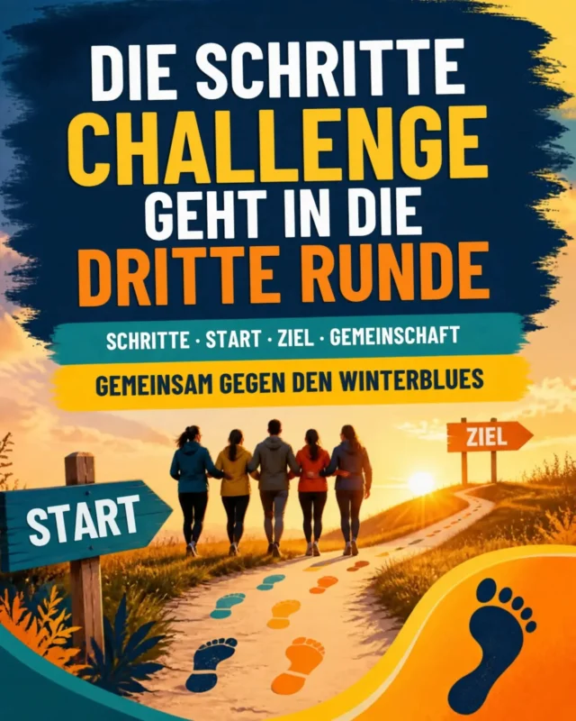 Nach dem Erfolgsrezept des letzten Jahres geht die Schritte Challange in die dritte Runde!

Einen Monat, vom 01. bis zum 30., werden alle Schritte gesammelt, am Ende steht eine Siegerehrung an.
Kann der Bruchhof seinen Titel verteidigen?

Die Zwischenergebnis werden wir wieder veröffentlicht. 

#gegenwinterblues #walken #gemeinsamgegendepression #bewegung
